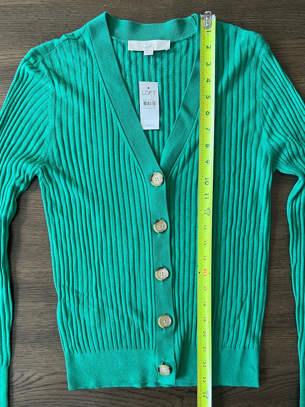LOFT Ribbed Button-Front V-Neck Cardigan - Picture 9 of 10